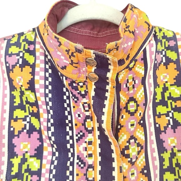 Vintage 70's Reversible Bright Orange and Purple Floral Print Jean Jacket Large - Picture 5 of 10